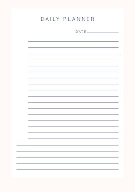 Bir grup minimalist soyut planlamacı. Günlük planlama şablonu. Notlar ve hedefler için boş yazdırılabilir dikey defter sayfası.