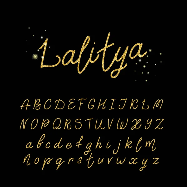 Set Van Elegant Goud Gekleurde Glitter Script Lettertype Typografie Klassieke — Stockvector