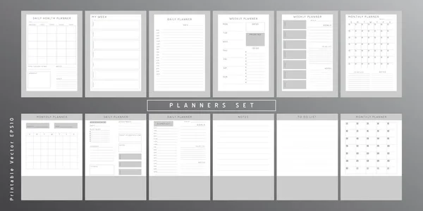 Set Minimalistische Monochrome Abstracte Planners Dagelijks Wekelijks Maandelijkse Planner Template — Stockvector