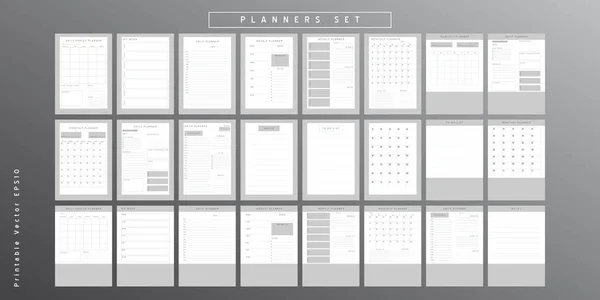 Set Minimalistische Monochrome Abstracte Planners Dagelijks Wekelijks Maandelijkse Planner Template — Stockvector