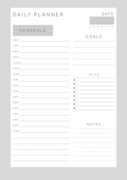 简约的抽象单调规划器 每月计划模板 空白可打印的垂直笔记本页 带有备注和目标空间 — 图库矢量图片