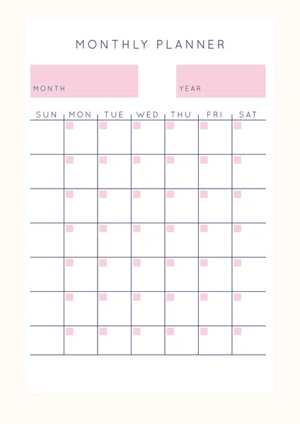 Zestaw Minimalistycznych Planistów Abstrakcyjnych Szablon Kalendarza Miesięcznego Pusta Strona Notatnika — Wektor stockowy