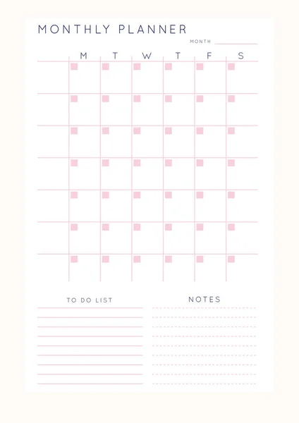 Een Set Minimalistische Abstracte Planners Maand Kalender Planner Template Blanco — Stockvector