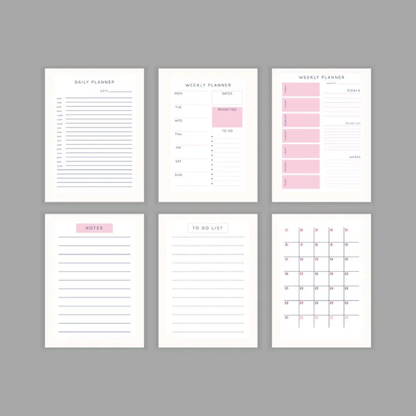 Set Minimalist Abstract Planners Daily Weekly Monthly Planner Template Blank — Stock Vector