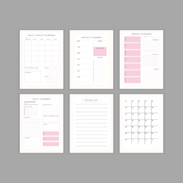 Set Minimalist Abstract Planners Daily Weekly Monthly Planner Template Blank — Stock Vector