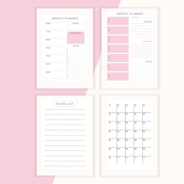 Set Minimalist Abstract Planners Daily Weekly Monthly Planner Template Blank — Stock Vector