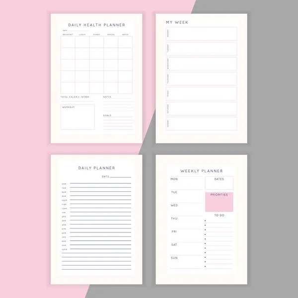 Set Minimalist Abstract Planners Daily Weekly Monthly Planner Template Blank — Stock Vector