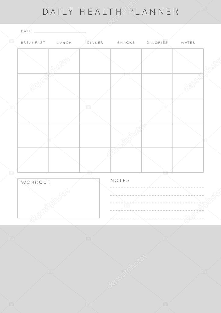 Minimalist abstract monochtome planner. Daily, weekly, monthly planner template. Blank printable vertical notebook page with space for notes and goals.