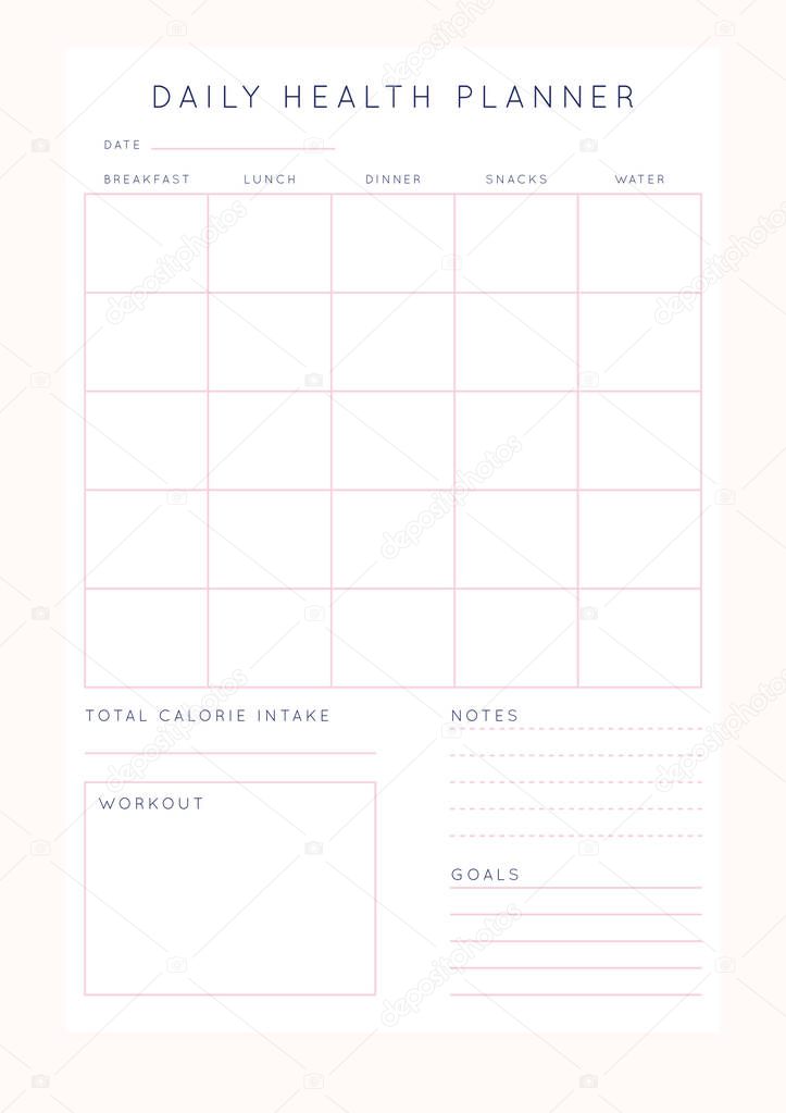 Set of minimalist abstract planners. Daily  planner template. Blank printable vertical notebook page with space for notes and goals.