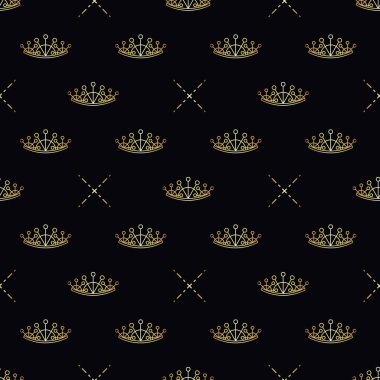 Altın taç kusursuz vektör deseni. Geometrik altın ana hatlı kraliyet sembolü. Klasik Kral ve Kraliçe logosu.