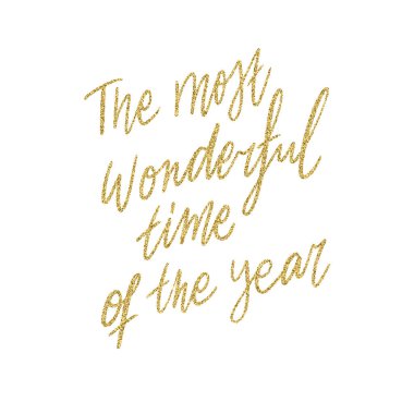 El yazısı, yılın en güzel zamanı. Parlak altın parıltı dokusuyla. Eşsiz vektör betiği posteri. Kartlar, t-shirtler, çantalar, posterler, ürünler, afişler için özel baskı.