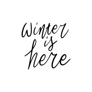 El çizimi harf şablonu - Winter burada - çizimlerle birlikte. Benzersiz vektör betiği poster diyor. Özel.