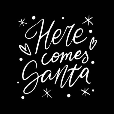 El çizimi harf şablonu Noel Baba geliyor. Benzersiz vektör betiği poster diyor. Özel.