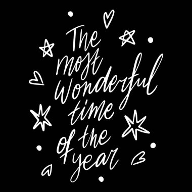 Yılın en güzel zamanlarını anlatan el yazması şablonlar ve çizimler. Benzersiz vektör betiği poster diyor. Özel.