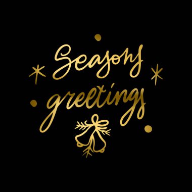 Parlak altın parıltılı desenli mevsimler selamlaması. Eşsiz vektör betiği posteri. Kartlar, t-shirtler, çantalar, posterler, ürünler, afişler için özel baskı.