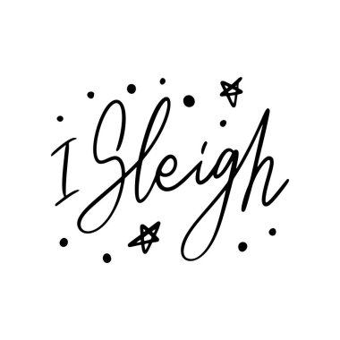 El çizimi harf şablonu - Kızakla kayıyorum - etrafında çizimler var. Benzersiz vektör betiği poster diyor. Özel.