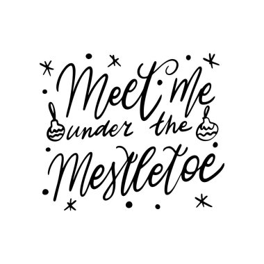 Ökseotunun altında benimle buluş şablonunda el çizimi harfler var. Benzersiz vektör betiği poster diyor. Özel.