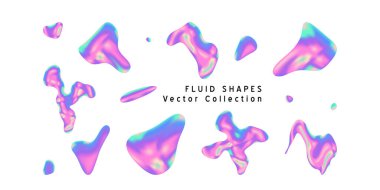 Vektör Iridescent holografik sıvı soyut çizim canlı renkler. Şekiller. Tuhaf ve çarpık.