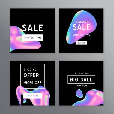 Sosyal medya için vektör yansıtıcı holografik sıvı dokusu. Markalı mürekkep tripi görüntüsü. Sentetik dalga / retrodalga / vapor neon estetiği. Mavi\ pembe\ mor