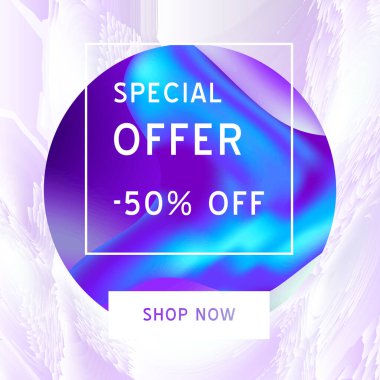 Sosyal medya için vektör yanıcı holografik sıvı dokusu. Markalı mürekkep tripi görüntüsü. Sentetik dalga / retrodalga / vapordalga neon estetiği. Mavi, mor, beyaz.