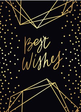 En İyi Dilekler - el yazısı alıntısı. Vektör modern Noel tebrik kartı şablonu. Art Deco geometrik çerçeve. Çokgen lüks