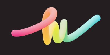 Merhaba, 3d gradyan kabarcık harfleri. Canlı minimum şekil. Sıvı renk yolu. Neon tüpü çizilmiş el çizimi..