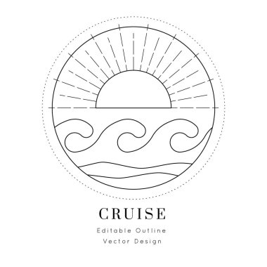 Okyanus dalgaları Deniz ikonu. Düzenlenebilir çizgi vektörü. Deniz ve okyanus sembolü siyah izole element. Logo ya da marka şablonu. Denizci