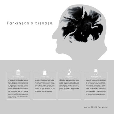 Parkinson hastalığı taşıyıcısı. Yaşlı sağlık sorunları kalıpları. Büyükbaba silueti izole edilmiş. Karalama stilinde yapılmış el yapımı tıp ilüzyonu, renkli tasarım.