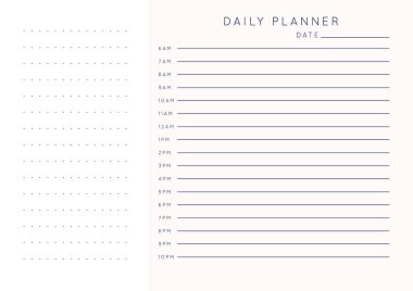Vektör minimalist soyut planlamacı. Pastel pembe gül renkleri ile modern kadın organizatörü. Günlük, haftalık, aylık planlama şablonu. Boş yazdırılabilir yatay not defteri sayfası. Kağıt sayfa numarası A4.