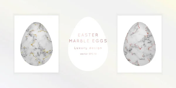 Marble Happy Easter eggs set.Spring Holiday Art Deco classy design.Vector 3d shaped modern illustration.Luxury rose gold foil Egg Hunt elements.Greeting cards bundle.