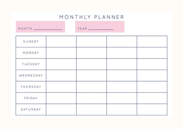 Vector Minimalistische Abstracte Planner Moderne Vrouwelijke Organisator Pastel Roze Roos — Stockvector