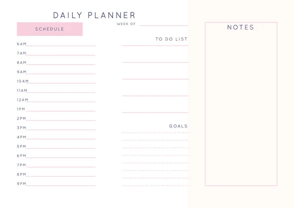 미니멀리즘 추상적 Planner Modern 조직자 파스텔 Daily Planner Template Blank — 스톡 벡터