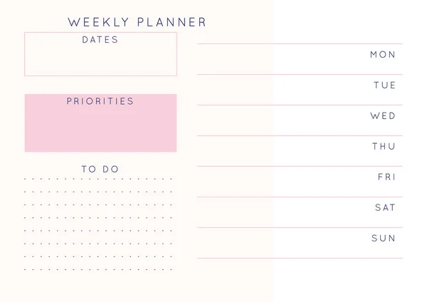 미니멀리즘 추상적 Planner Modern 조직자 파스텔 Daily Planner Template Blank — 스톡 벡터