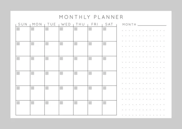 Vector Monochrome Minimalist Abstract Planner Daily Weekly Monthly Planner Template — Stock Vector