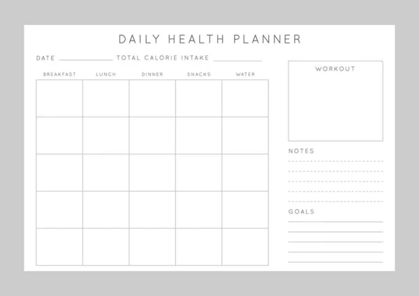 Vector Monochrome Planner Daily Planner Template Blank Printable Horiztable Notebook — 스톡 벡터