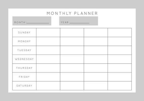 Διάνυσμα Μονόχρωμη Μινιμαλιστική Αφηρημένη Planner Daily Εβδομαδιαία Μηνιαία Πρότυπο Planner — Διανυσματικό Αρχείο