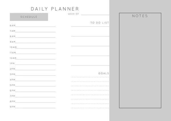 Planejador Abstrato Minimalista Monocromático Vetor Modelo Planejador Diário Semanal Mensal — Vetor de Stock