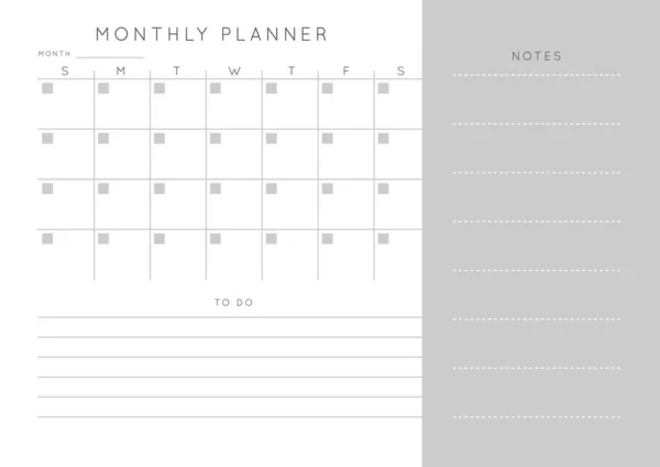 Vector Monochrome Planner Daily Planner Template Blank Printable Horiztable Notebook — 스톡 벡터