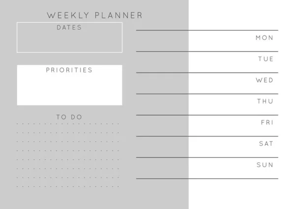 Vector Monochrome Minimalistische Abstracte Planner Dagelijkse Wekelijkse Maandelijkse Planner Template — Stockvector