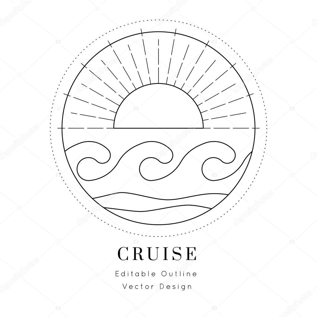 Oceanic waves Nautical icon.Editable line vector.Sea and ocean symbol black isolated element.Template for logo or branding.Sailor