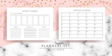 Yazdırılabilir vektör planlayıcısı. Modern iş düzenleyici şablonu. Boş yatay defter sayfaları seti.