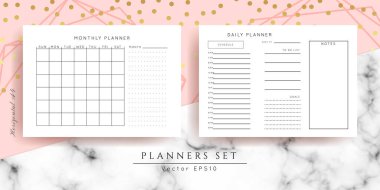 Yazdırılabilir vektör planlayıcısı. Modern iş düzenleyici şablonu. Boş yatay defter sayfaları seti.