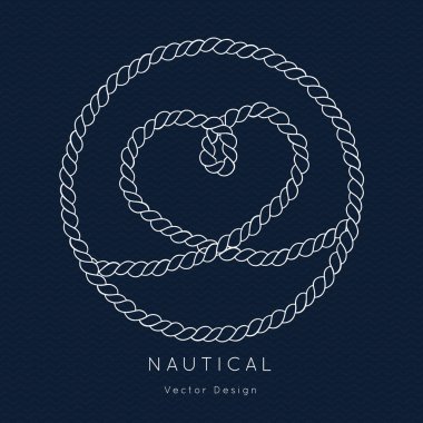 Denizcilik Düğün İp Yüreği taşıyıcı şablonu. Düğüm temasını bağla. Klasik klasiklerde davetiye. Zarif deniz davetiye kartı beyaz ve lacivert renklerle kaplanmış..