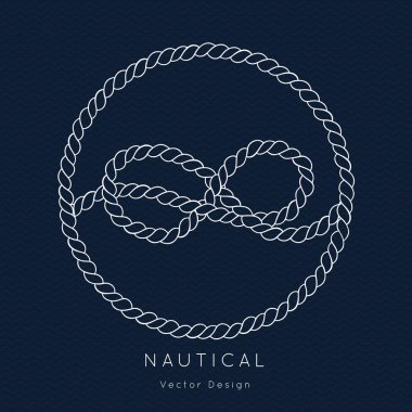 Denizcilik Düğün İpi vektör şablonu. Düğüm temasını bağla. Klasik vintage tarzında davetiye. Zarif deniz davetiye kartı beyaz ve lacivert renklerle kaplanmış..