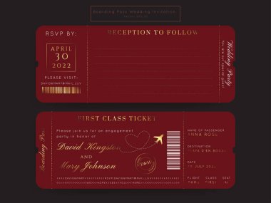 Varış yeri Düğün Pasaportu Davet Vektörü Set.Biniş kartı şablonu. Modern lüks tasarım..