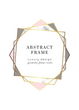 Vektör mermer modern düğün davetiye şablonu. Metin için alanı olan geometrik şekil çerçevesi. Gül ve gri üçgenli lüks sarı altın tasarım. Broşür, broşür, broşür, kapak, poster, kart, logo, iş kimliği tarzı..