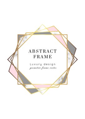 Vektör mermer modern düğün davetiye şablonu. Metin için alanı olan geometrik şekil çerçevesi. Gül ve gri üçgenli lüks sarı altın tasarım. Broşür, broşür, broşür, kapak, poster, kart, logo, iş kimliği tarzı..