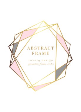 Vektör Geometrik şekil modern düğün davetiye şablonu. Metin için alanı olan poligon çerçeve. Lüks şık sarı altın tasarım. Broşür, broşür, broşür, kapak, poster, kart, logo, iş kimliği tarzı..