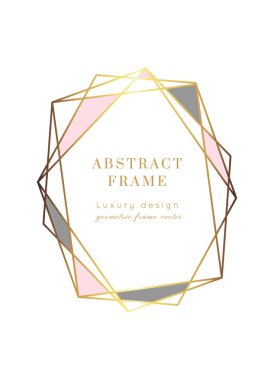 Vektör Geometrik şekil modern düğün davetiye şablonu. Metin için alanı olan poligon çerçeve. Lüks şık sarı altın tasarım. Broşür, broşür, broşür, kapak, poster, kart, logo, iş kimliği tarzı..