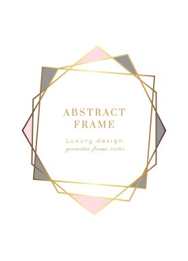 Vektör Geometrik şekil modern düğün davetiye şablonu. Metin için alanı olan poligon çerçeve. Lüks şık sarı altın tasarım. Broşür, broşür, broşür, kapak, poster, kart, logo, iş kimliği tarzı..